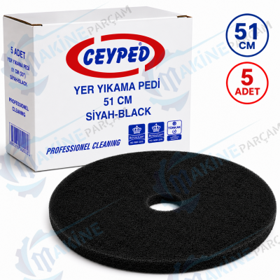 51 Cm (20 İnç) Siyah Ped 5'li Paket | Zemin Cila Sökücü ve Ağır Temizlik Pedi